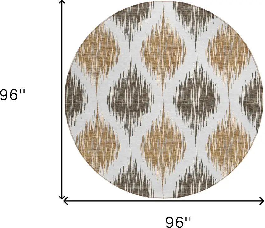 8' Chocolate And Ivory Round Ikat Washable Indoor Outdoor Area Rug Photo 3