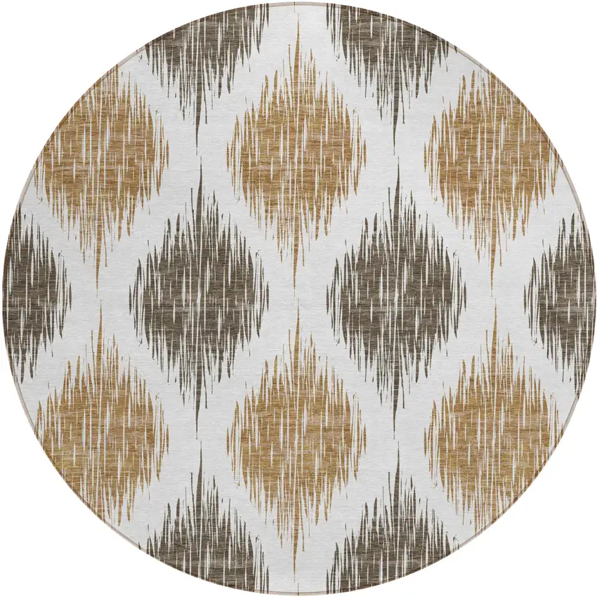 8' Chocolate And Ivory Round Ikat Washable Indoor Outdoor Area Rug Photo 2
