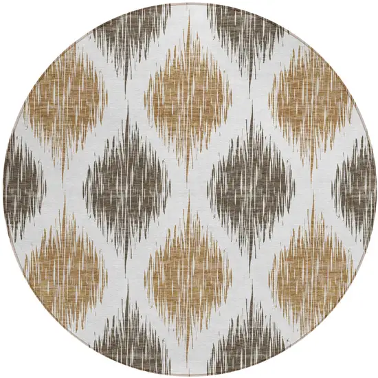 8' Chocolate And Ivory Round Ikat Washable Indoor Outdoor Area Rug Photo 2