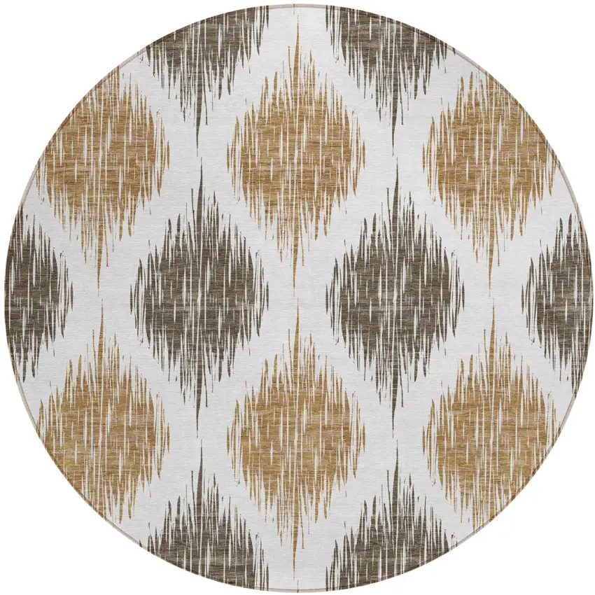 8' Chocolate And Ivory Round Ikat Washable Indoor Outdoor Area Rug Photo 2