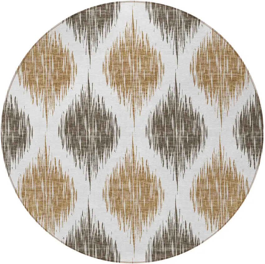 8' Chocolate And Ivory Round Ikat Washable Indoor Outdoor Area Rug Photo 6