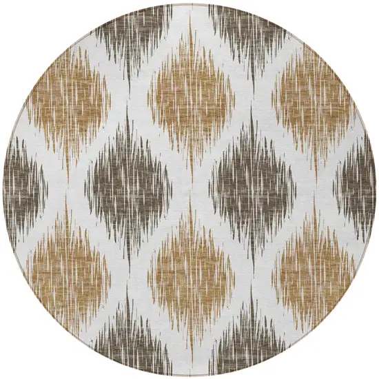 8' Chocolate And Ivory Round Ikat Washable Indoor Outdoor Area Rug Photo 6
