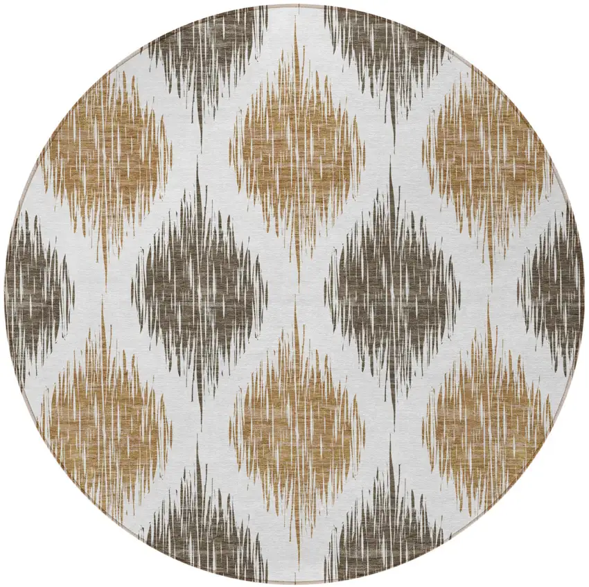 8' Chocolate And Ivory Round Ikat Washable Indoor Outdoor Area Rug Photo 6