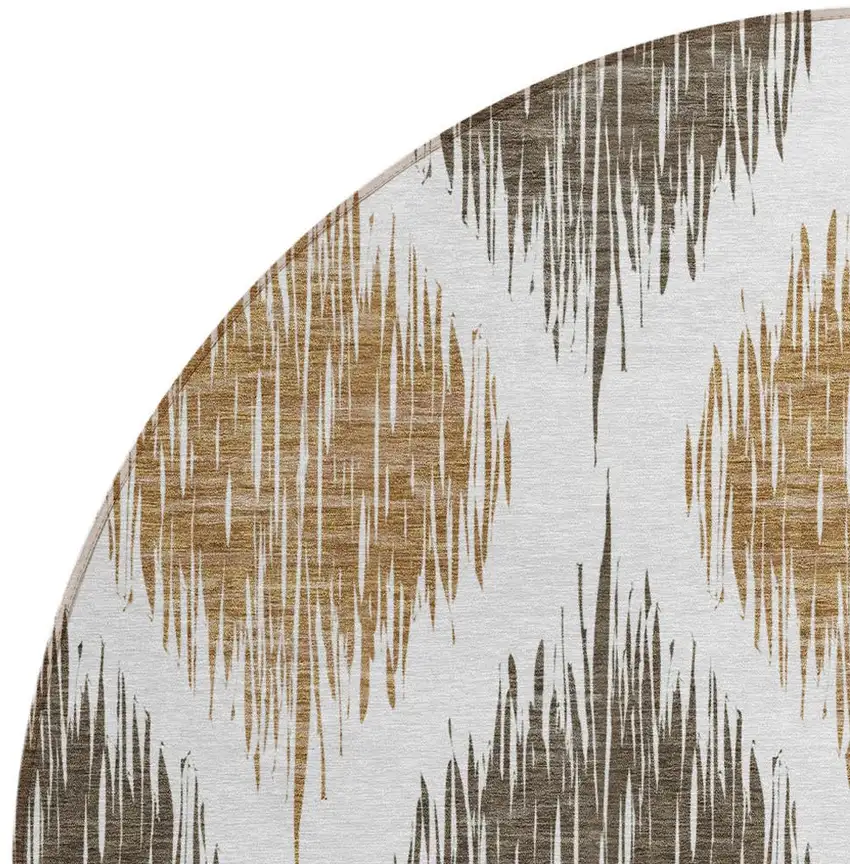 8' Chocolate And Ivory Round Ikat Washable Indoor Outdoor Area Rug Photo 5