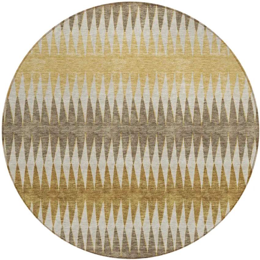 8' Chocolate And Ivory Round Striped Washable Indoor Outdoor Area Rug Photo 2
