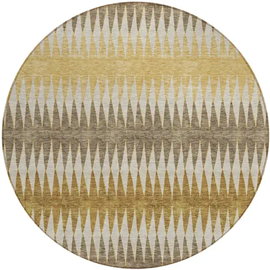 8' Chocolate And Ivory Round Striped Washable Indoor Outdoor Area Rug Photo 2