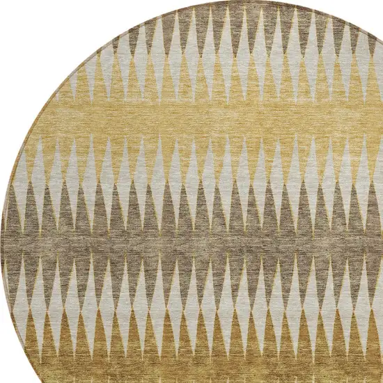 8' Chocolate And Ivory Round Striped Washable Indoor Outdoor Area Rug Photo 5