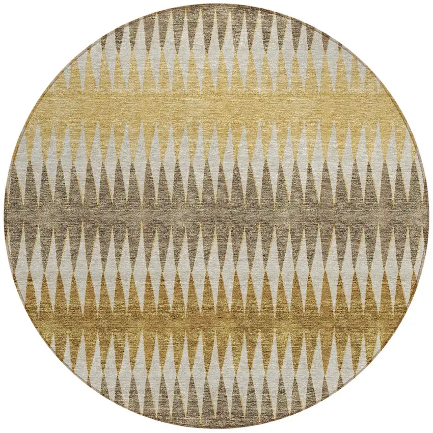 8' Chocolate And Ivory Round Striped Washable Indoor Outdoor Area Rug Photo 6