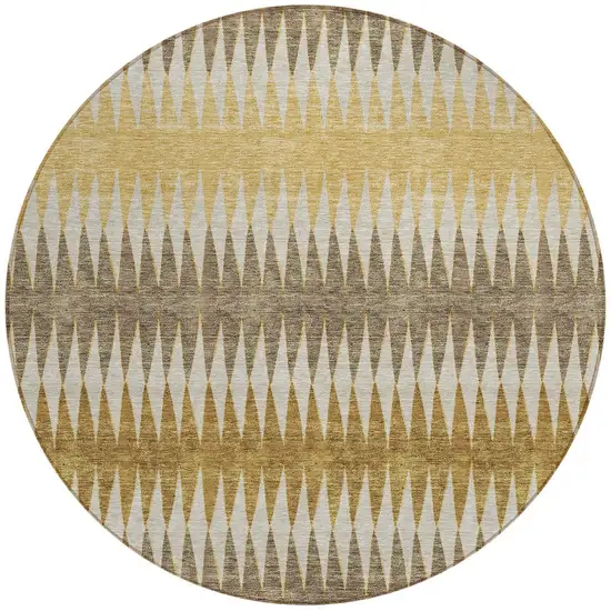 8' Chocolate And Ivory Round Striped Washable Indoor Outdoor Area Rug Photo 6