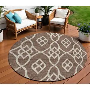 Photo of 8' Chocolate And Ivory Round Trellis Washable Indoor Outdoor Area Rug