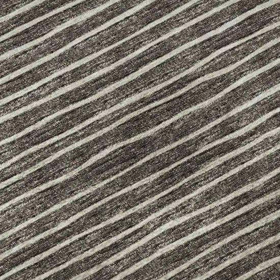 8' Chocolate And Ivory Striped Washable Round Rug With UV Protection Photo 9