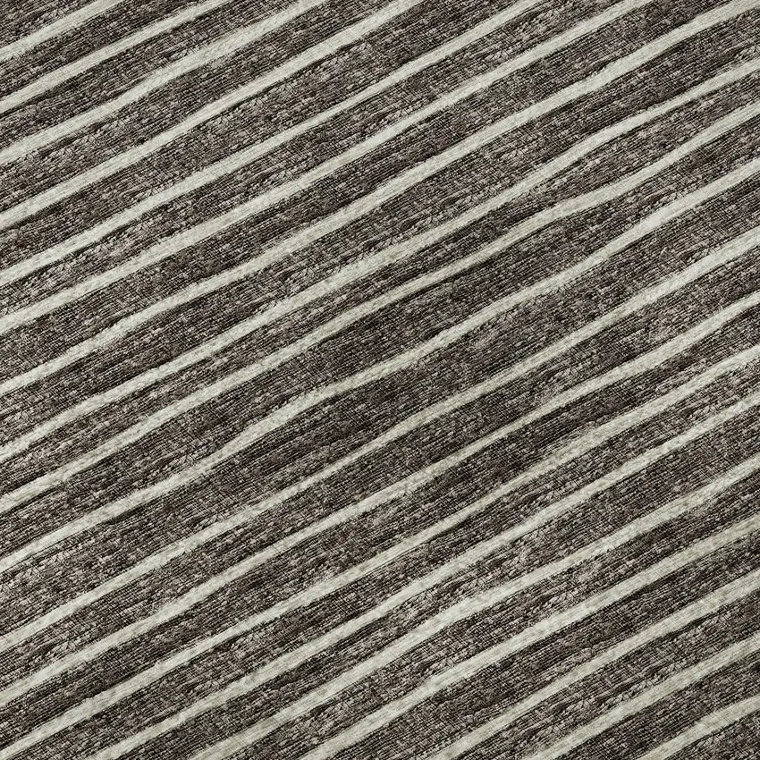 8' Chocolate And Ivory Striped Washable Round Rug With UV Protection Photo 9