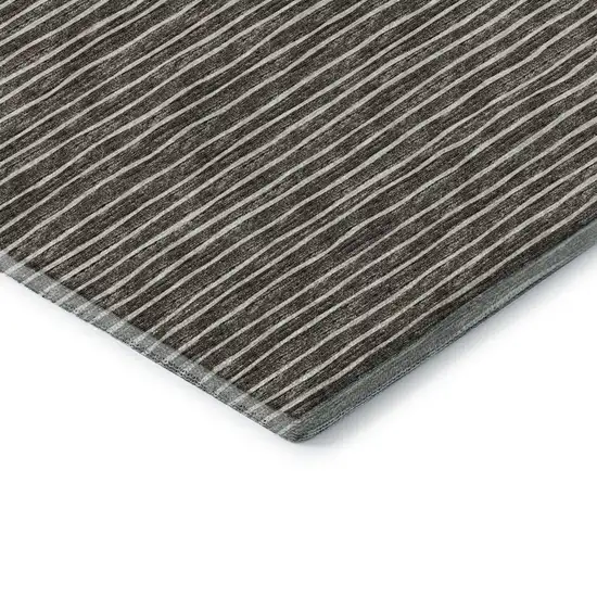 8' Chocolate And Ivory Striped Washable Round Rug With UV Protection Photo 7