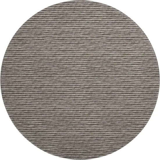 8' Chocolate And Ivory Striped Washable Round Rug With UV Protection Photo 2