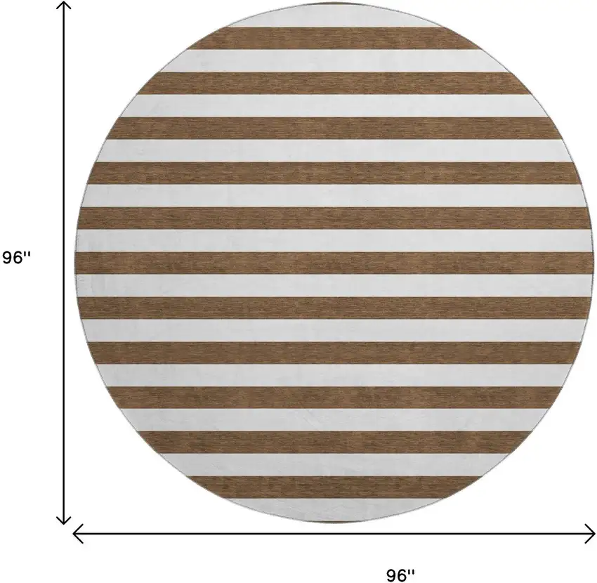 8' Chocolate And Ivory Striped Washable Round Rug With UV Protection Photo 3