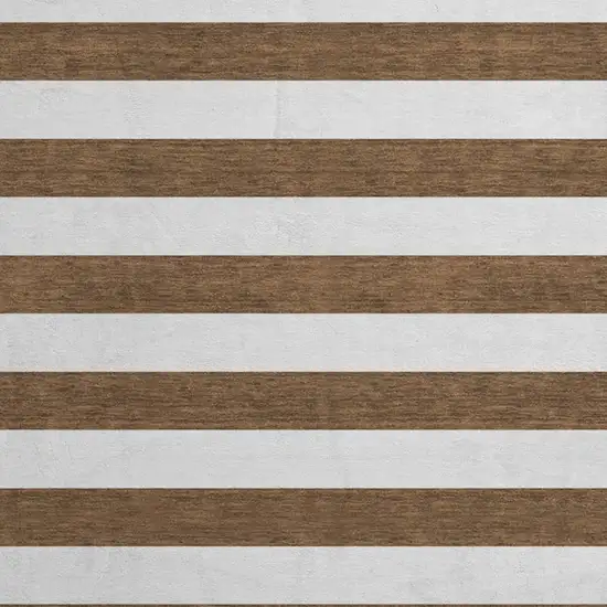 8' Chocolate And Ivory Striped Washable Round Rug With UV Protection Photo 3