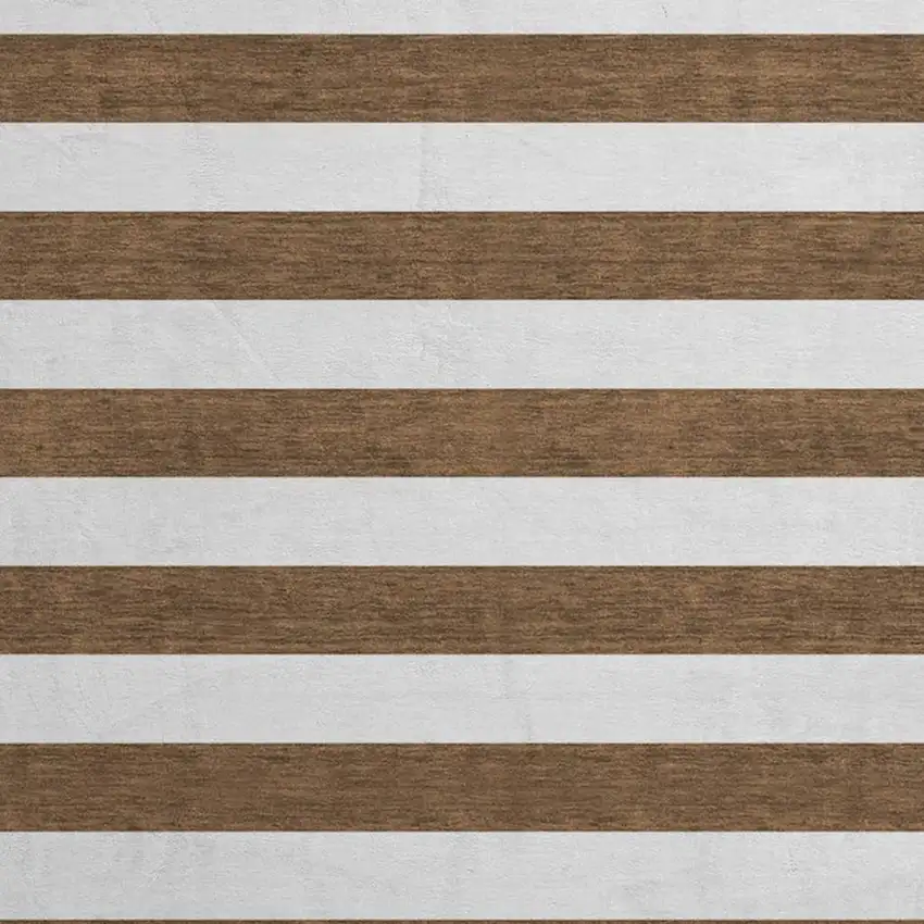 8' Chocolate And Ivory Striped Washable Round Rug With UV Protection Photo 3