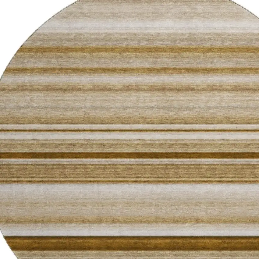 8' Chocolate And Ivory Striped Washable Round Rug With UV Protection Photo 3