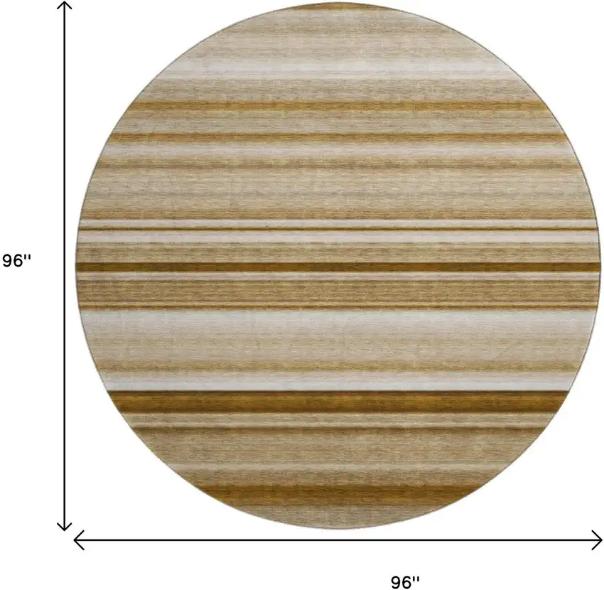 8' Chocolate And Ivory Striped Washable Round Rug With UV Protection Photo 3