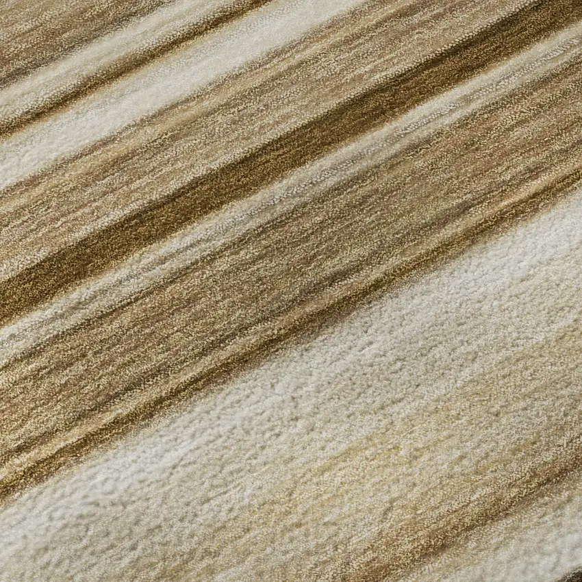 8' Chocolate And Ivory Striped Washable Round Rug With UV Protection Photo 9