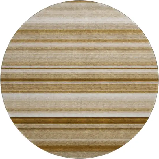 8' Chocolate And Ivory Striped Washable Round Rug With UV Protection Photo 1