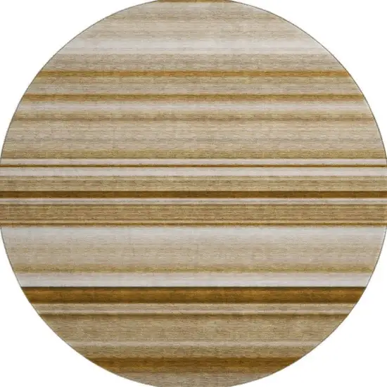 8' Chocolate And Ivory Striped Washable Round Rug With UV Protection Photo 4