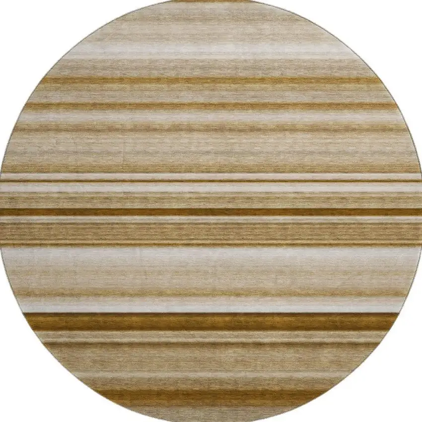 8' Chocolate And Ivory Striped Washable Round Rug With UV Protection Photo 4