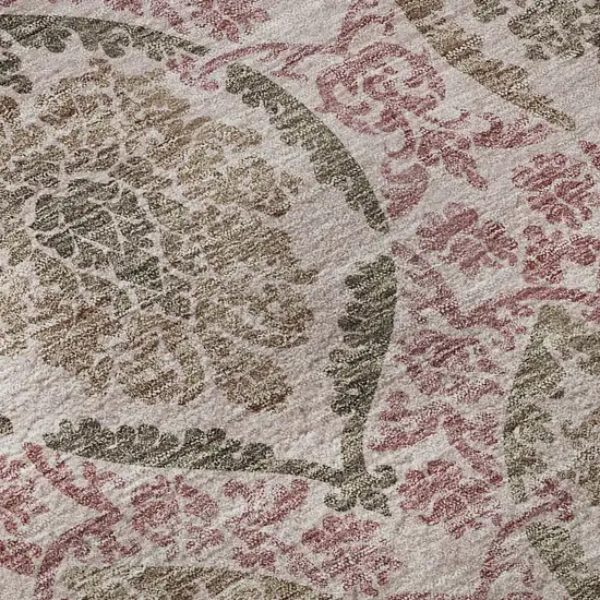 8' Chocolate And Mauve Medallion Washable Round Rug With UV Protection Photo 9