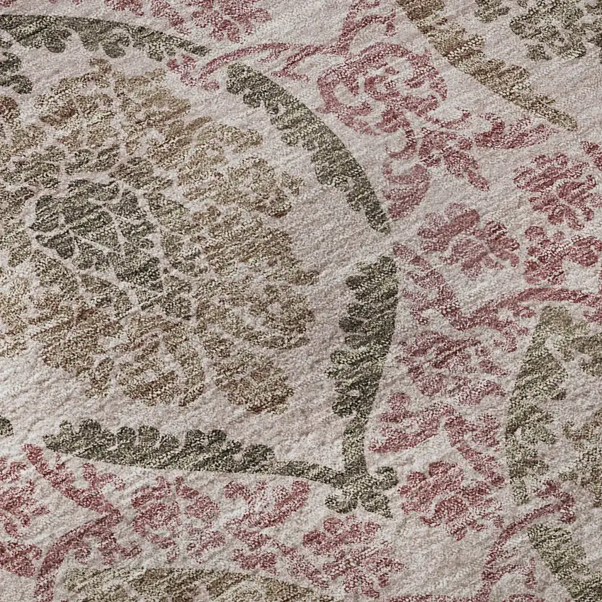 8' Chocolate And Mauve Medallion Washable Round Rug With UV Protection Photo 9