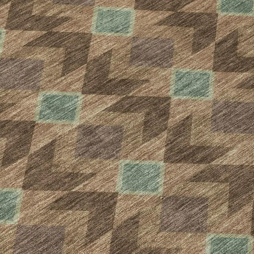 8' Chocolate And Navy Blue Round Geometric Washable Indoor Outdoor Area Rug Photo 6