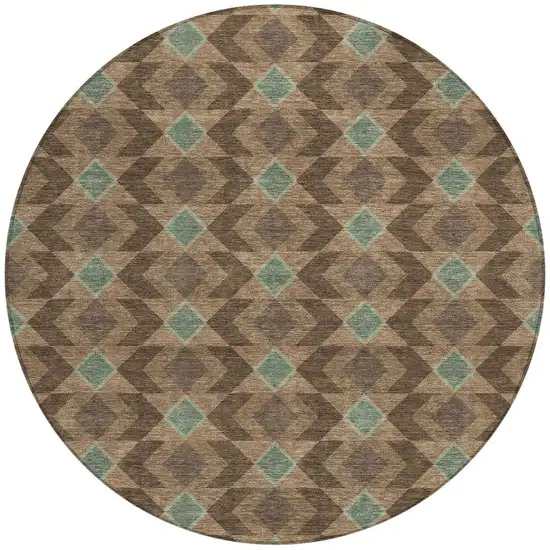 8' Chocolate And Navy Blue Round Geometric Washable Indoor Outdoor Area Rug Photo 2