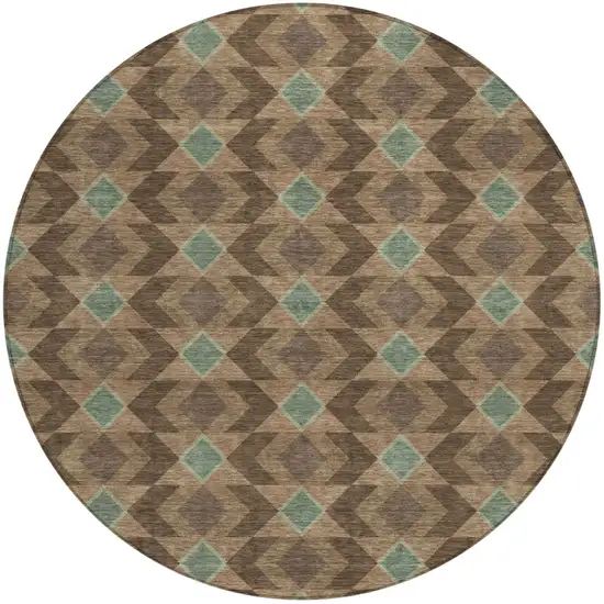 8' Chocolate And Navy Blue Round Geometric Washable Indoor Outdoor Area Rug Photo 3