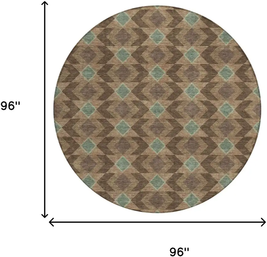 8' Chocolate And Navy Blue Round Geometric Washable Indoor Outdoor Area Rug Photo 7