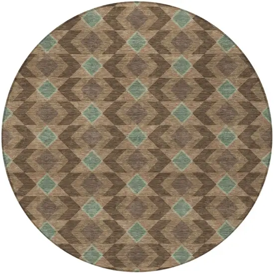 8' Chocolate And Navy Blue Round Geometric Washable Indoor Outdoor Area Rug Photo 4