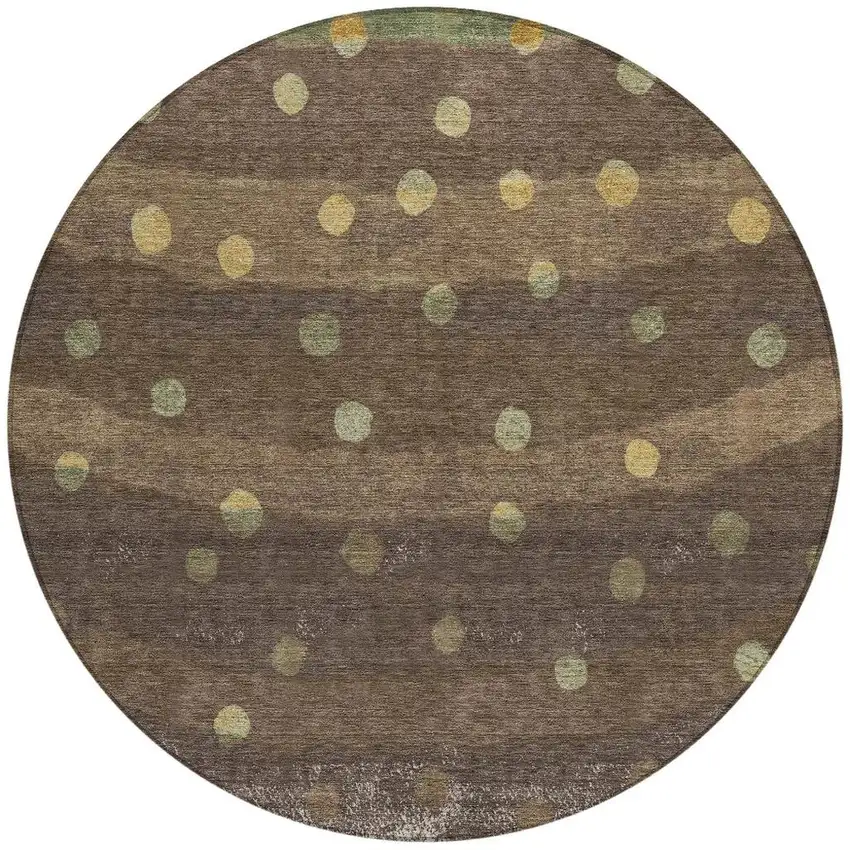 8' Chocolate And Navy Blue Round Striped Washable Indoor Outdoor Area Rug Photo 3