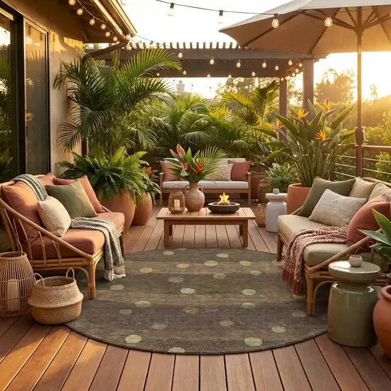 8' Chocolate And Navy Blue Round Striped Washable Indoor Outdoor Area Rug Photo 1