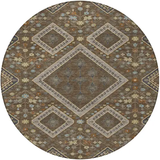 8' Chocolate And Orange Round Medallion Washable Indoor Outdoor Area Rug Photo 3