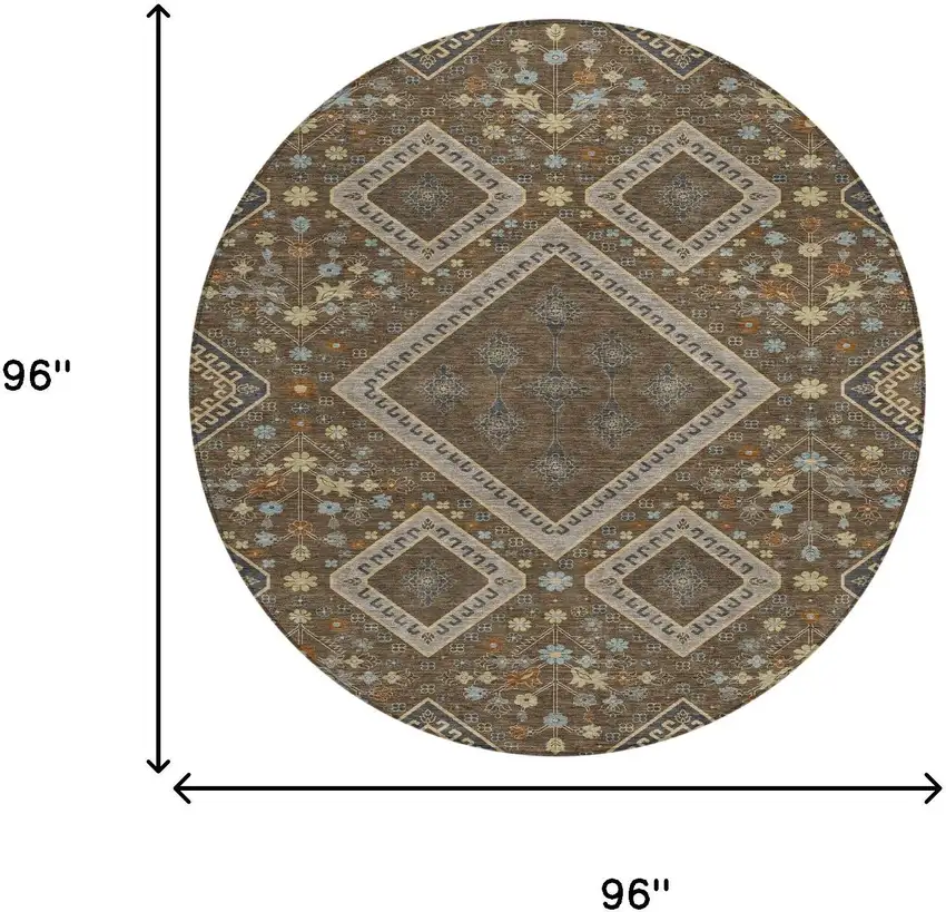 8' Chocolate And Orange Round Medallion Washable Indoor Outdoor Area Rug Photo 7