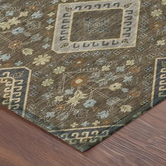 8' Chocolate And Orange Round Medallion Washable Indoor Outdoor Area Rug Photo 6
