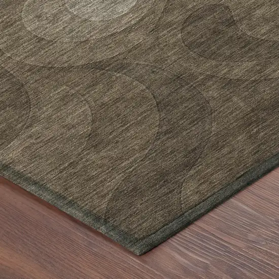 8' Chocolate And Sky Blue Round Abstract Washable Indoor Outdoor Area Rug Photo 1