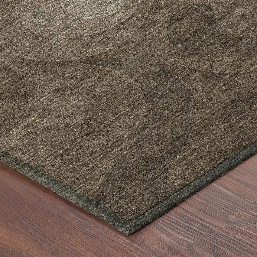 8' Chocolate And Sky Blue Round Abstract Washable Indoor Outdoor Area Rug Photo 1