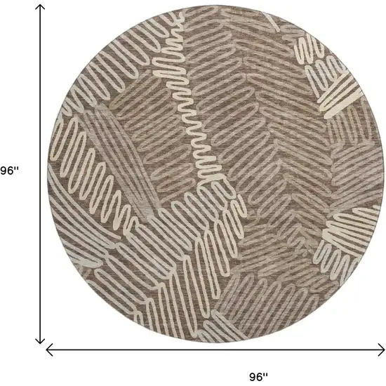 8' Chocolate And Taupe Floral Washable Round Rug With UV Protection Photo 3