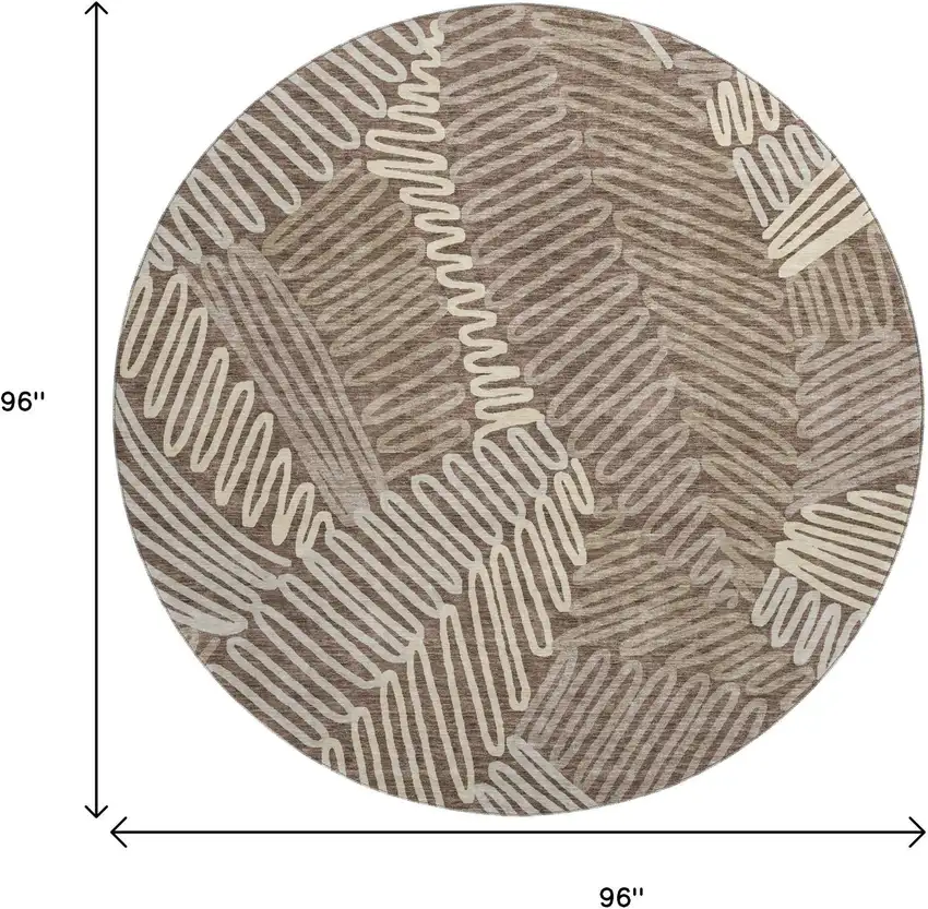 8' Chocolate And Taupe Floral Washable Round Rug With UV Protection Photo 3