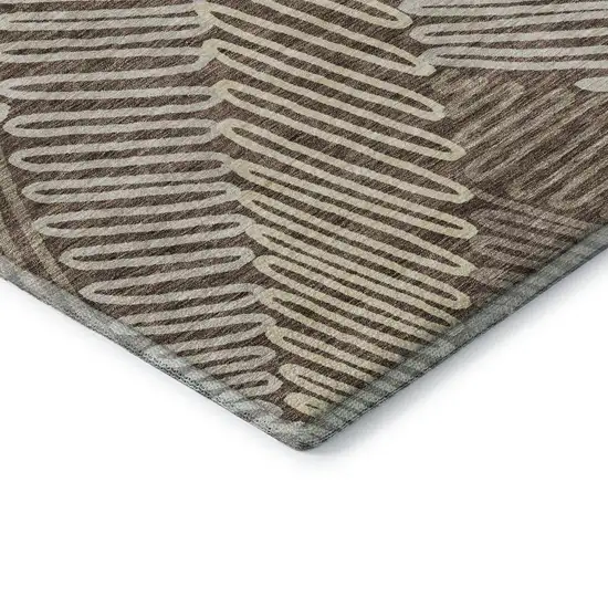 8' Chocolate And Taupe Floral Washable Round Rug With UV Protection Photo 7