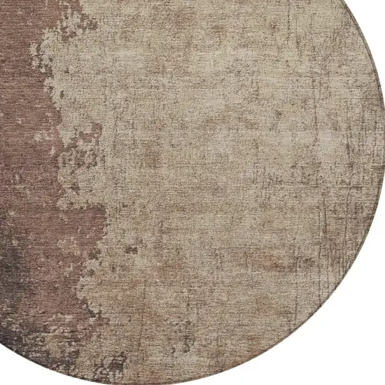 8' Chocolate And Taupe Round Abstract Washable Indoor Outdoor Area Rug Photo 8
