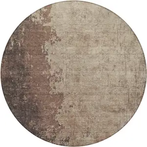 Photo of 8' Chocolate And Taupe Round Abstract Washable Indoor Outdoor Area Rug
