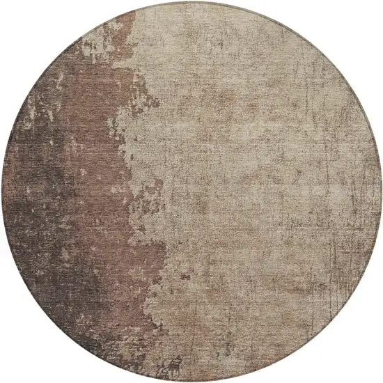 8' Chocolate And Taupe Round Abstract Washable Indoor Outdoor Area Rug Photo 1