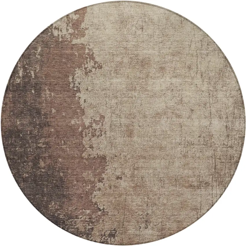 8' Chocolate And Taupe Round Abstract Washable Indoor Outdoor Area Rug Photo 1