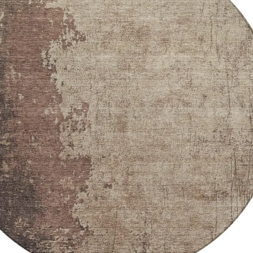 8' Chocolate And Taupe Round Abstract Washable Indoor Outdoor Area Rug Photo 4