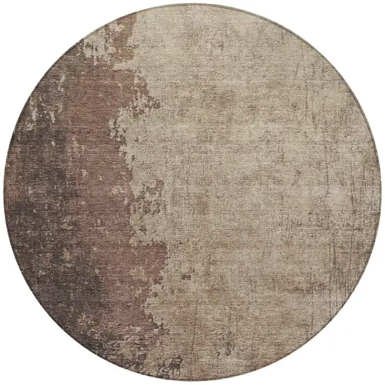 8' Chocolate And Taupe Round Abstract Washable Indoor Outdoor Area Rug Photo 3